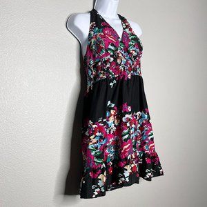No Boundaries Black‎ Halter Dress Floral Design Bright Colors Size M/7-9